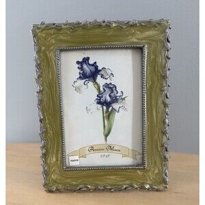 Ashleigh Manor Picture Frame Pearlized Green Enamel Pewter Trim Wisteria 3.5x5